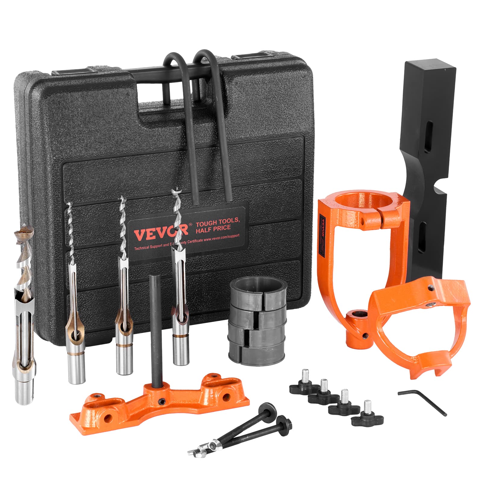 VEVOR - Mortising Attachment for Drill Press, 4 Model Drills Square Hole Chisel Set, Bench Drill Locator Set Mortise - Orange