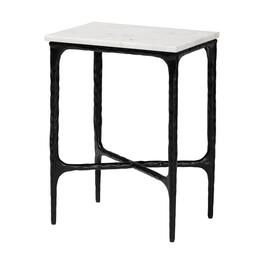 Baxton Studio - Akanji Marble End Table - Modern Rustic Accent Table with Hand-Forged Metal Frame, Rectangle - Marble White/Black