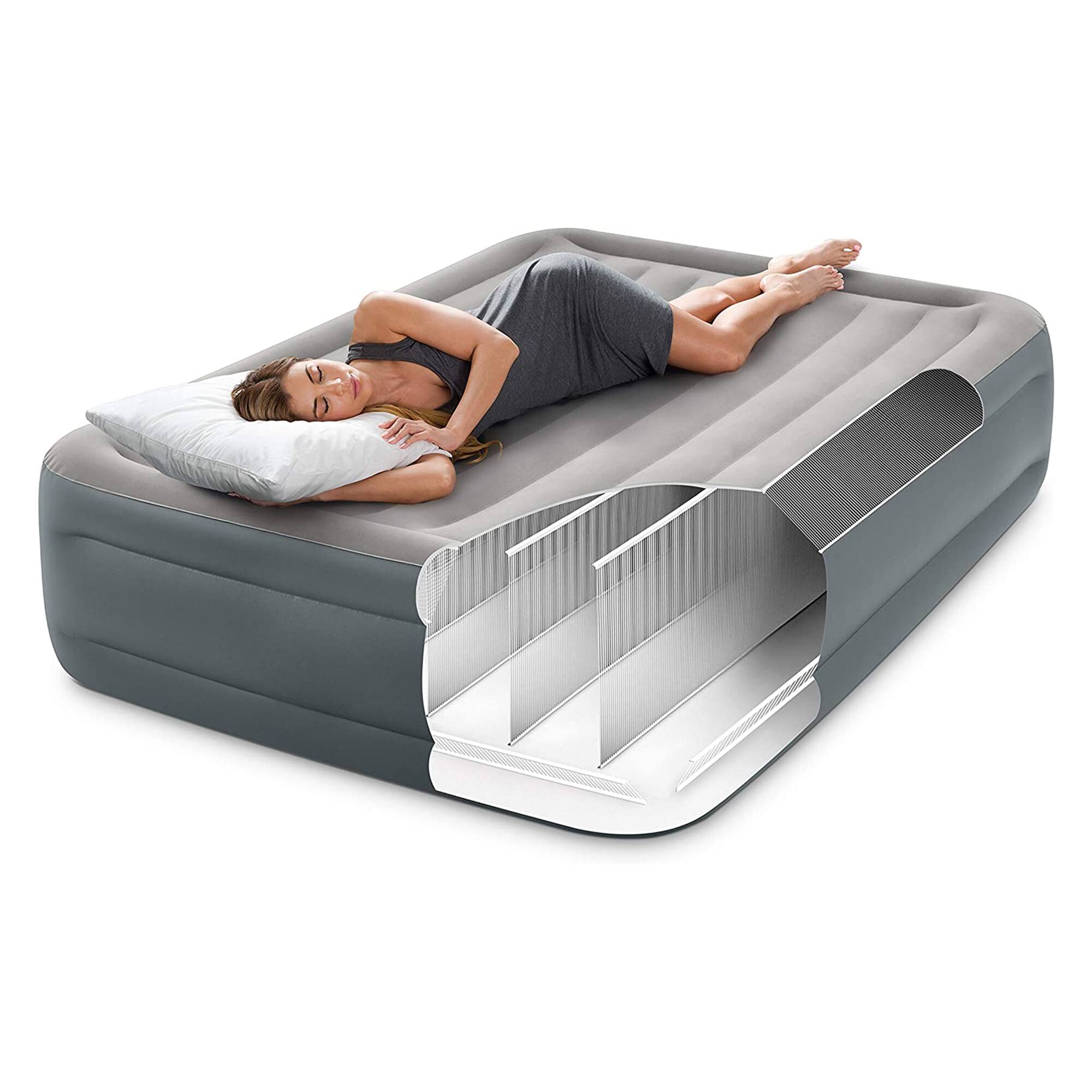 Alt View 5. Intex - Intex Dura Beam Essential Rest Blow Up Queen Mattress Air Bed with Built In Pump - Gray.