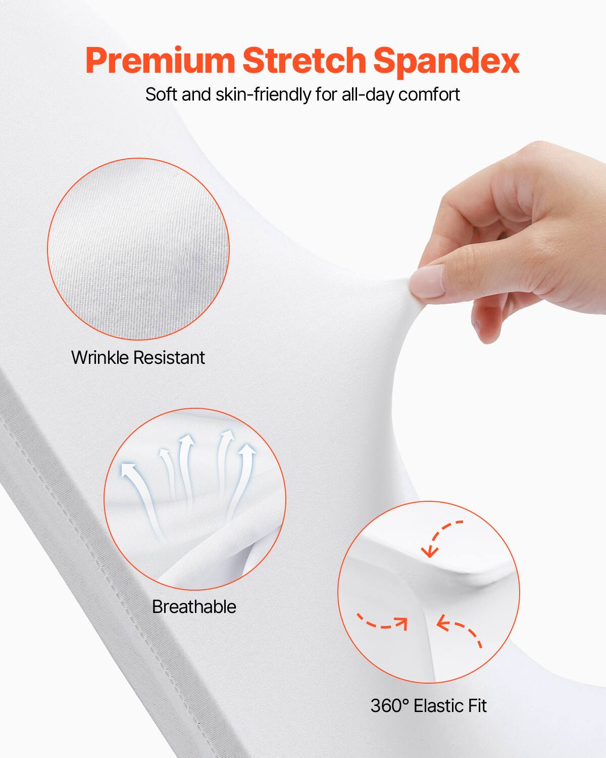 Premium Stretch Spandex, Soft and skin-friendly for all-day comfort, Wrinkle Resistant, Breathable, 360° Elastic Fit