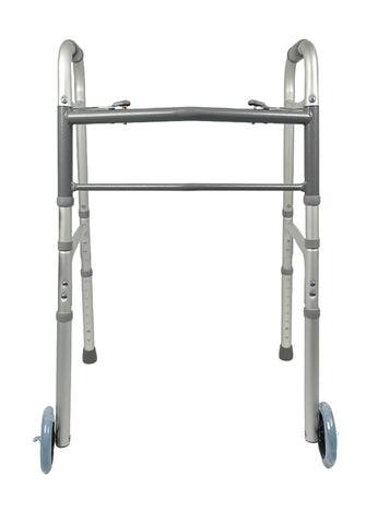 Alt View 4. iLIVING - ILG-670 Foldable Rolling Walker - Front Wheels, Adjustable Height, 2-Button Fold, Lightweight Stand-Assist Mobility Aid - Silver & Gray.
