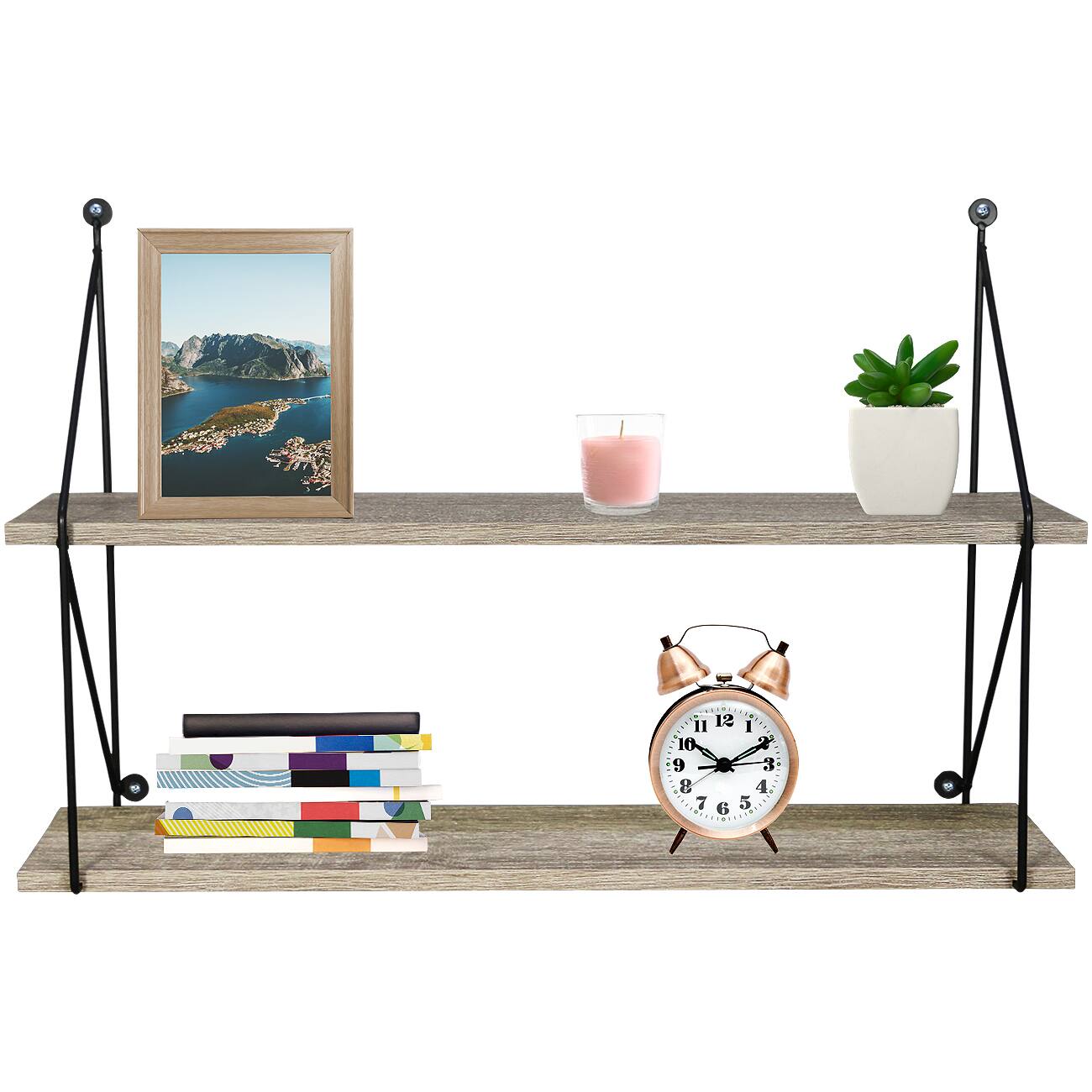 Alt View 3. Sorbus - Sorbus 2-Tier Floating Shelf with Metal Brackets - for Bathroom Decor, Books, Bedroom & Living Room - gray.