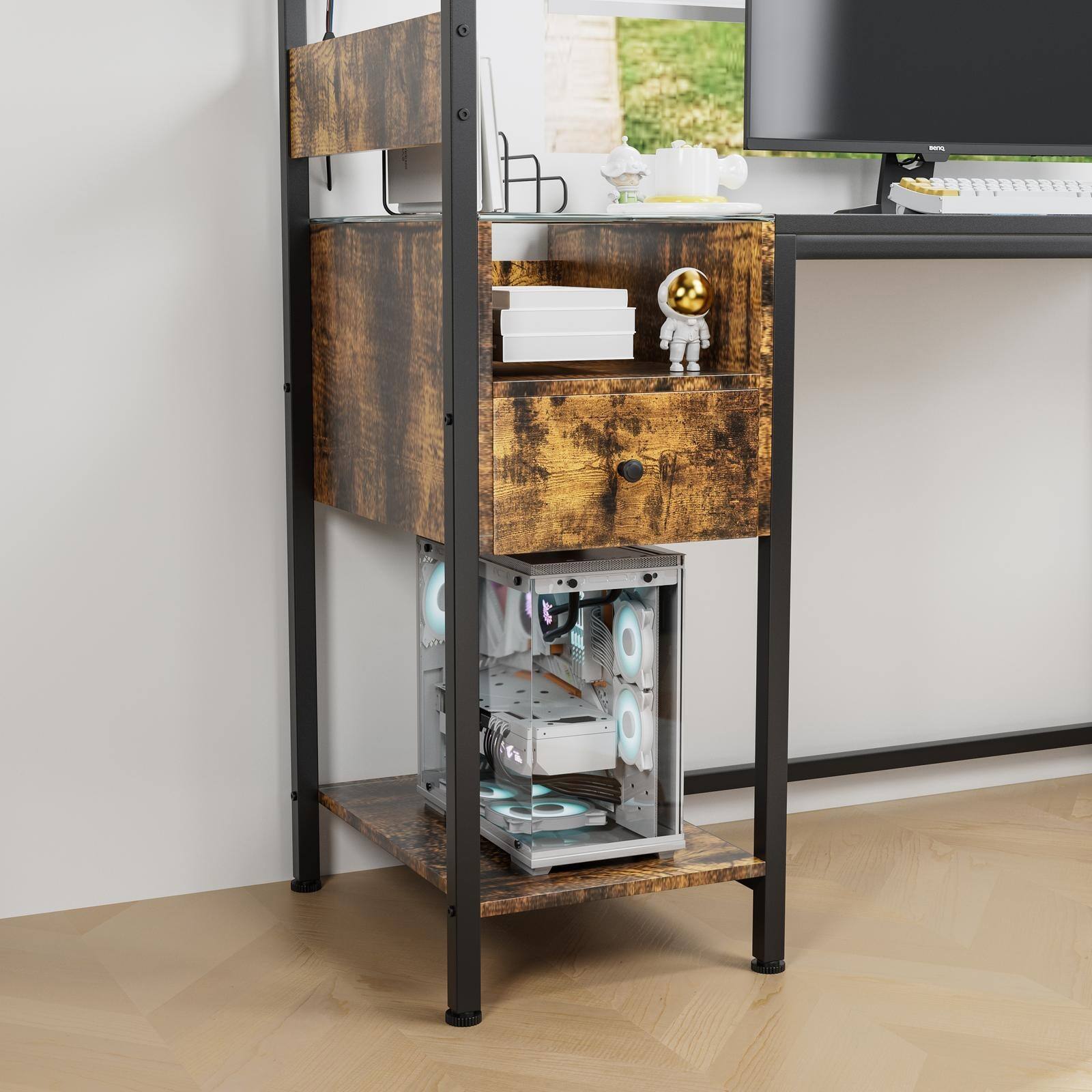 Alt View 6. Spaco - Spaco Computer Desk with USB Charging Station, Power Outlet Storage Shelf, for Home Office - Brown.