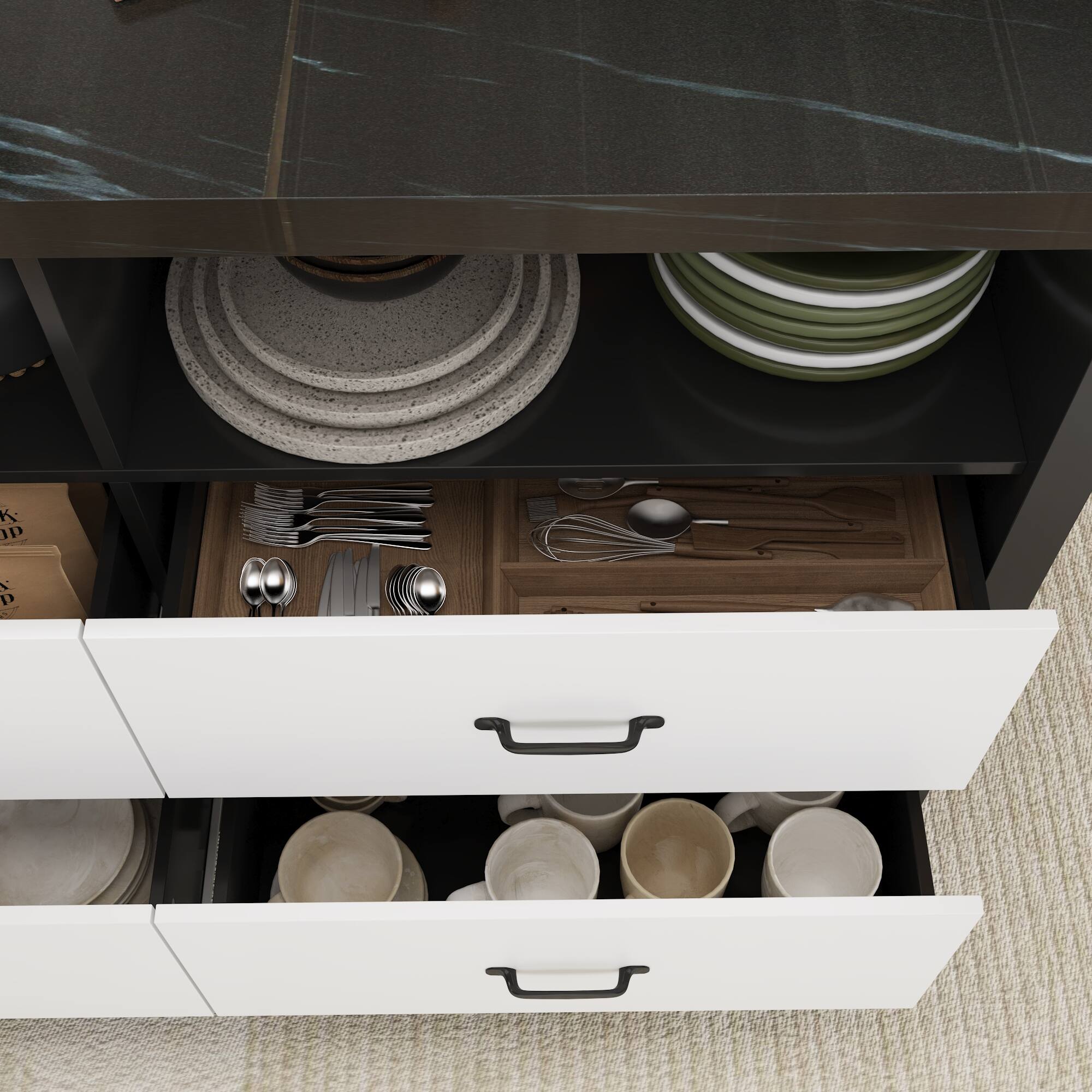 Alt View 6. Famapy - Famapy Industrial - Style Kitchen Island: Blend Function & Rustic Charm - White & Black.