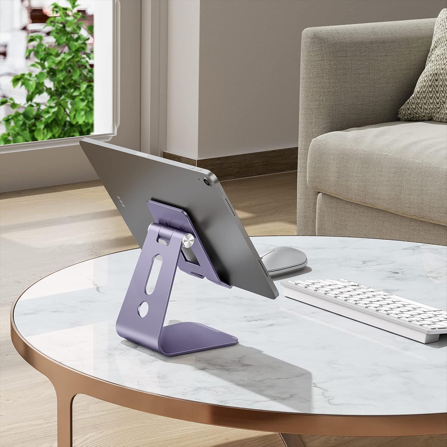 Alt View 3. FINEAK - T2 Upgraded Tablet Stand with Longer Arms, Hollow Design Adjustable Holder for iPad Pro/Air/Mini & Phones - Purple - Purple.