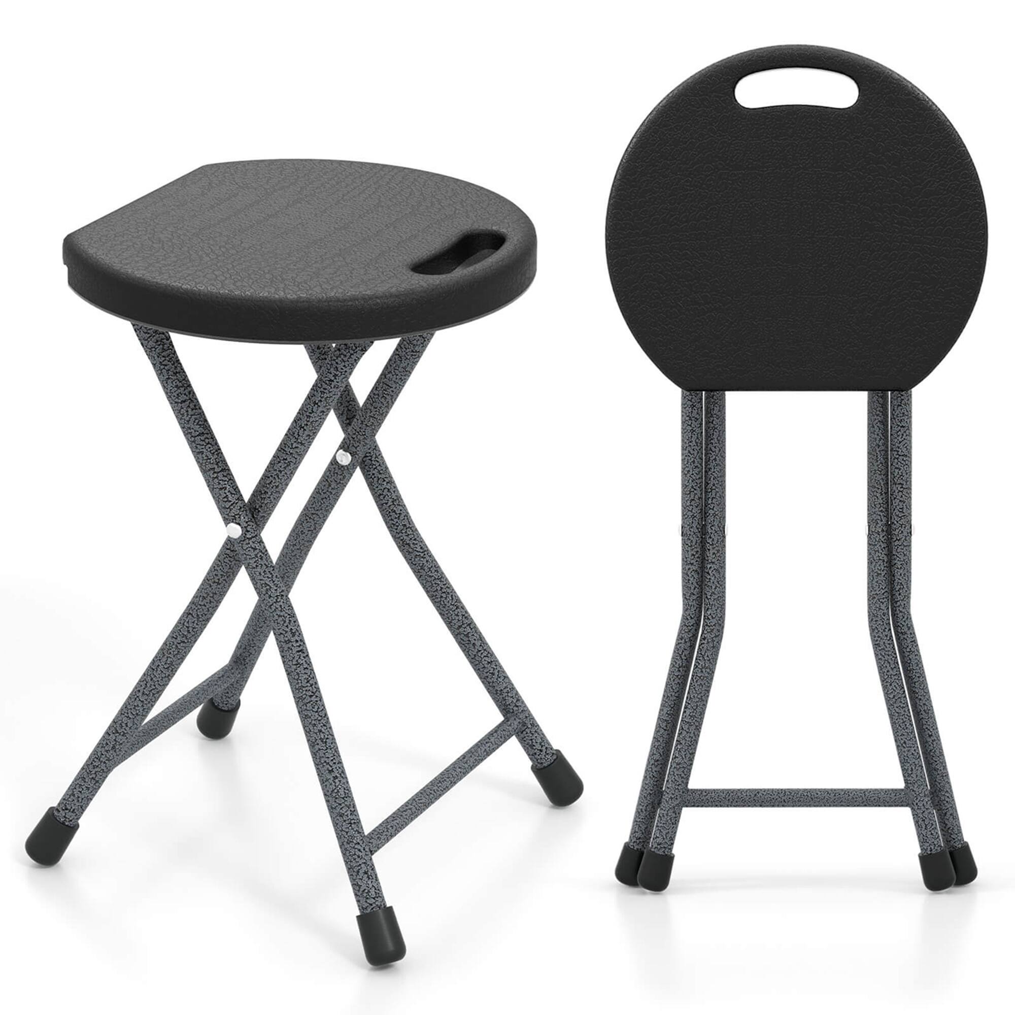 Alt View 9. Costway - Costway 2 PCS 18"H  Folding Stool Portable & Foldable Camping Chair with Built-in Handle - Black,Silver.