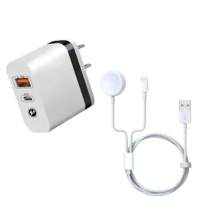 Front. Stock Preferred - 2-in-1 Magnetic Charger Cable + USB Adapter for iPhone & Apple Watch.