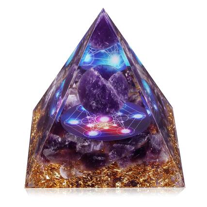 Front. Refined Abode Design - Amethyst Obsidian Orgone Pyramid – Handcrafted Energy Generator for Reiki, Meditation & Luck - Amethyst-a.