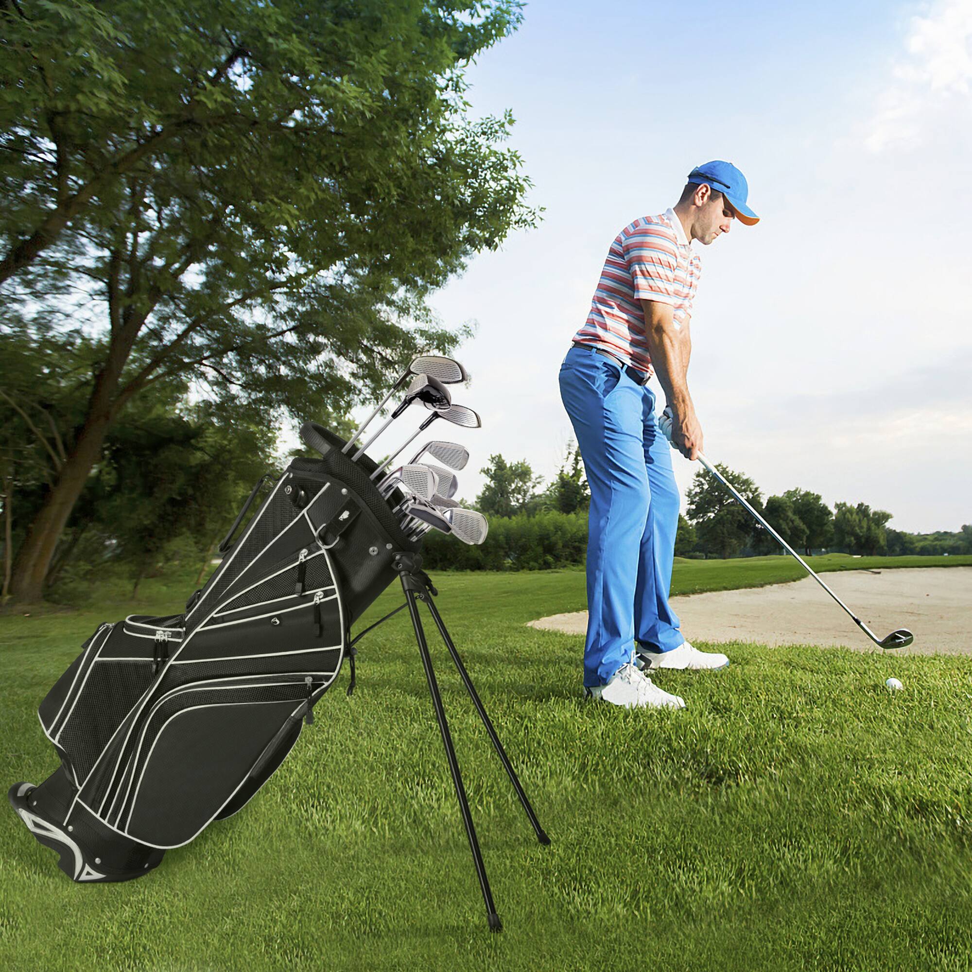 Alt View 1. Gymax - Gymax Golf Stand Bag 6 Way Divider Golf Carry Bag w/ Straps & 7 Storage Pockets Black - Black.