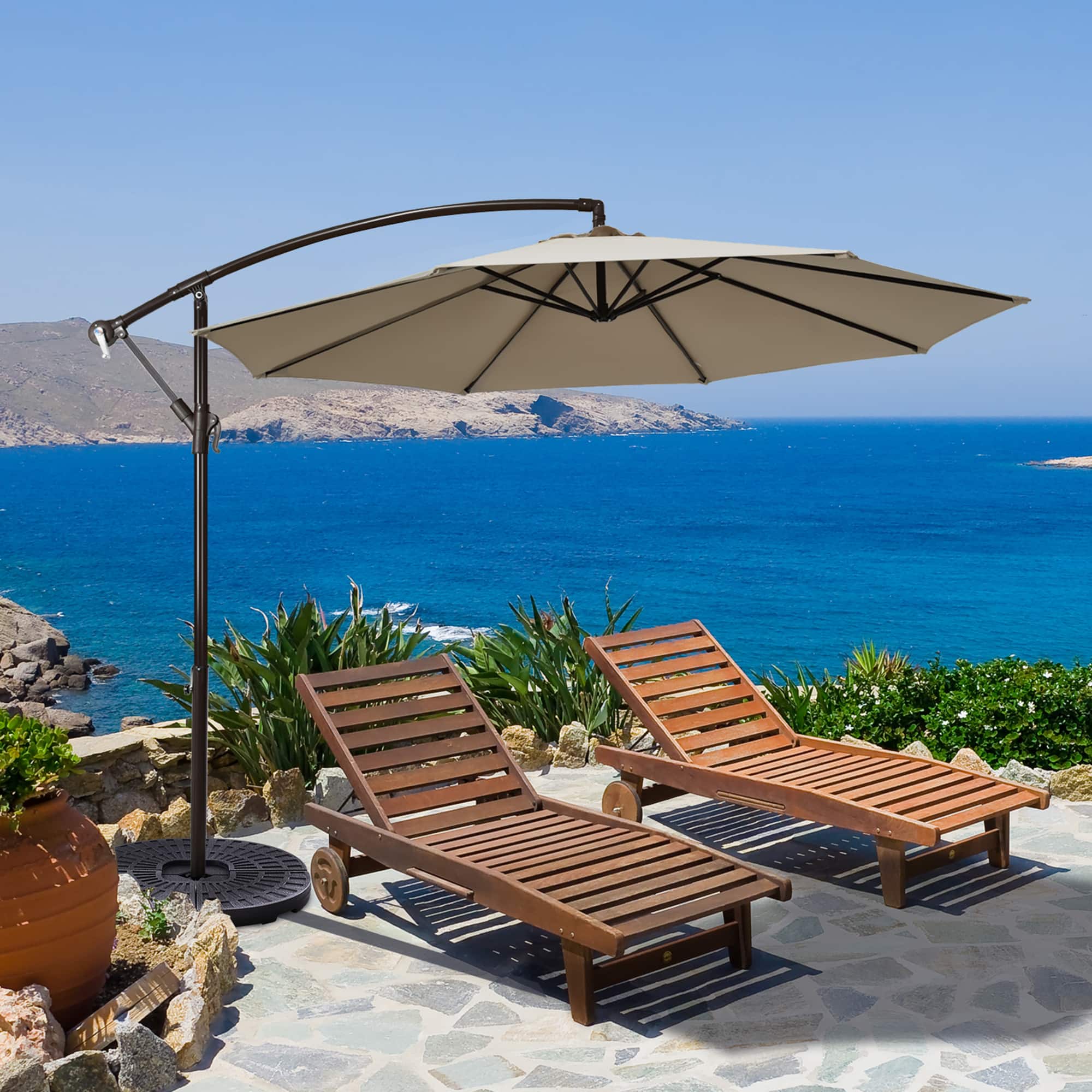 Gymax - 10 ft Patio Cantilever Offset Umbrella Yard Garden Outdoor w/ 8 Ribs - Tan price history on PriceWatchPro