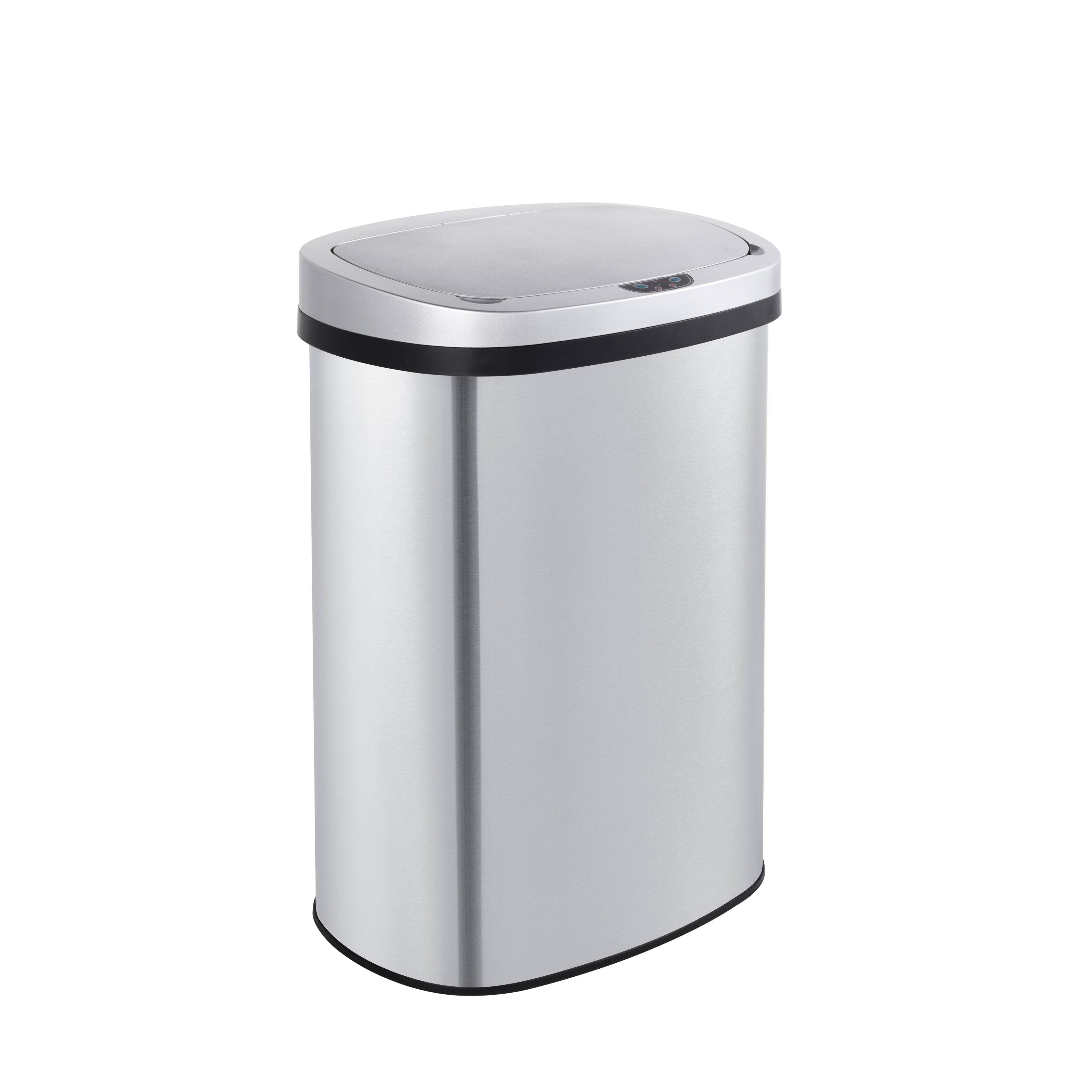 Angle. Innovaze - 13 Gal./50 Liter Stainless Steel Oval Motion Sensor Trash Can for Kitchen - Sliver.