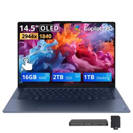 Lenovo - Upgraded - Yoga Slim 7x 14.5" 3K Touch Laptop,Snapdragon X Elite,16GB LPDDR5X,2TB+1TB Dock Set,Backlit Keyboard,Win 11 - Blue