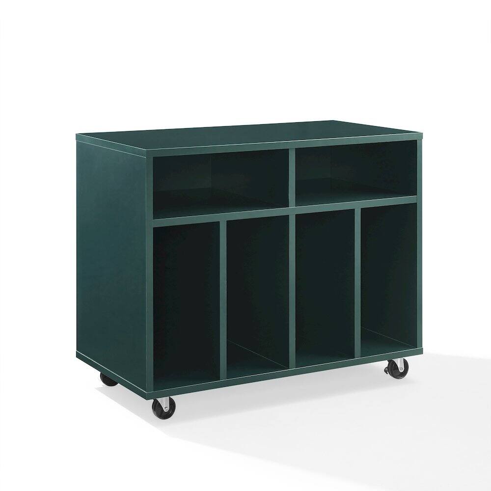 Alt View 3. Crosley Furniture - Carlo Rolling Record Player Stand With Vinyl Storage - Dark Teal.