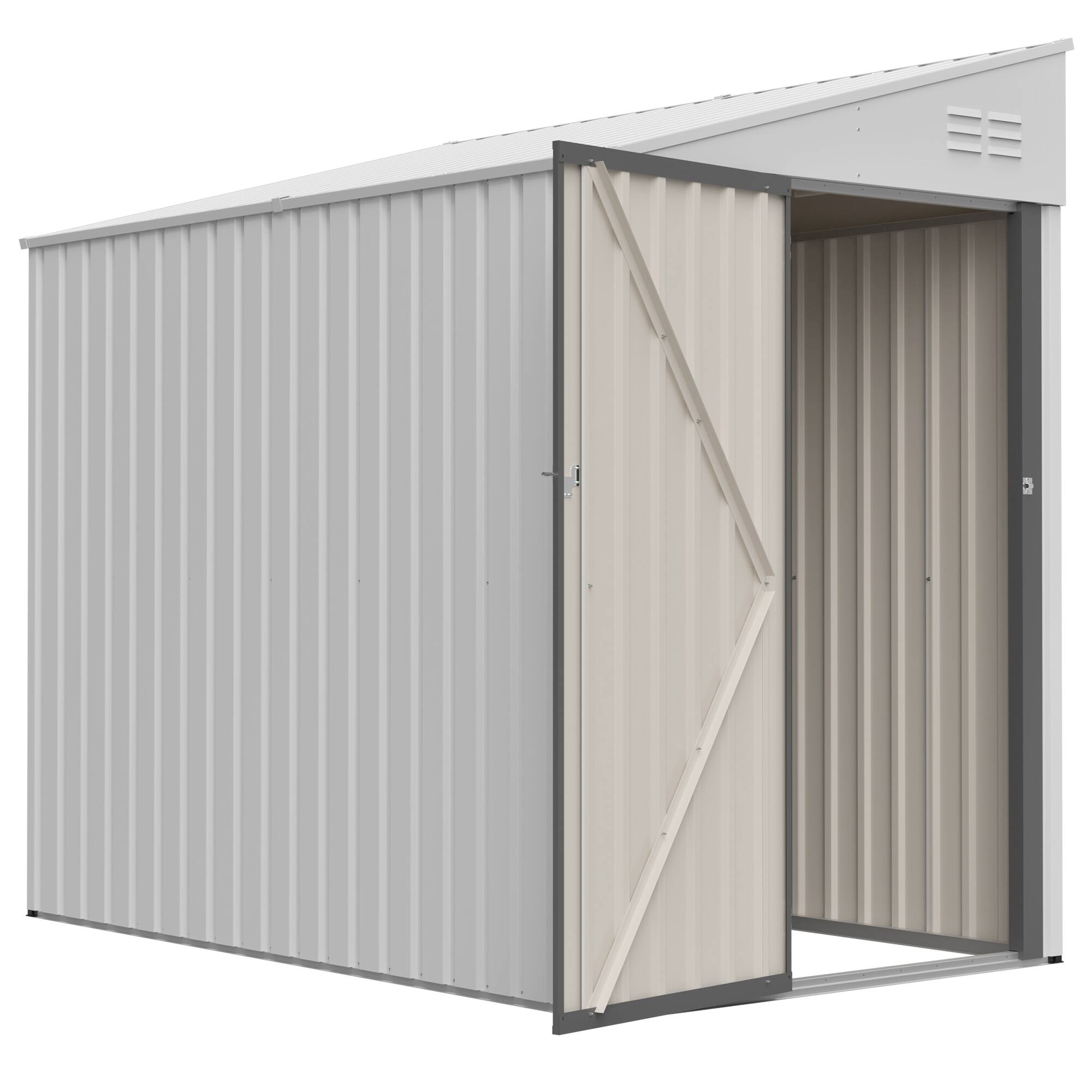 Alt View 4. Loheer - Loheer 4x7 White Metal Lean-To Shed Heavy Duty Outdoor Garden Tool and Bike Storage.