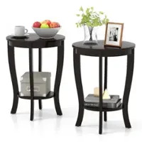 Costway - 2 PCS 2-Tier End Table 18'' Round Compact Sofa Side Nightstand with Storage Shelf - Espresso - Front_Zoom