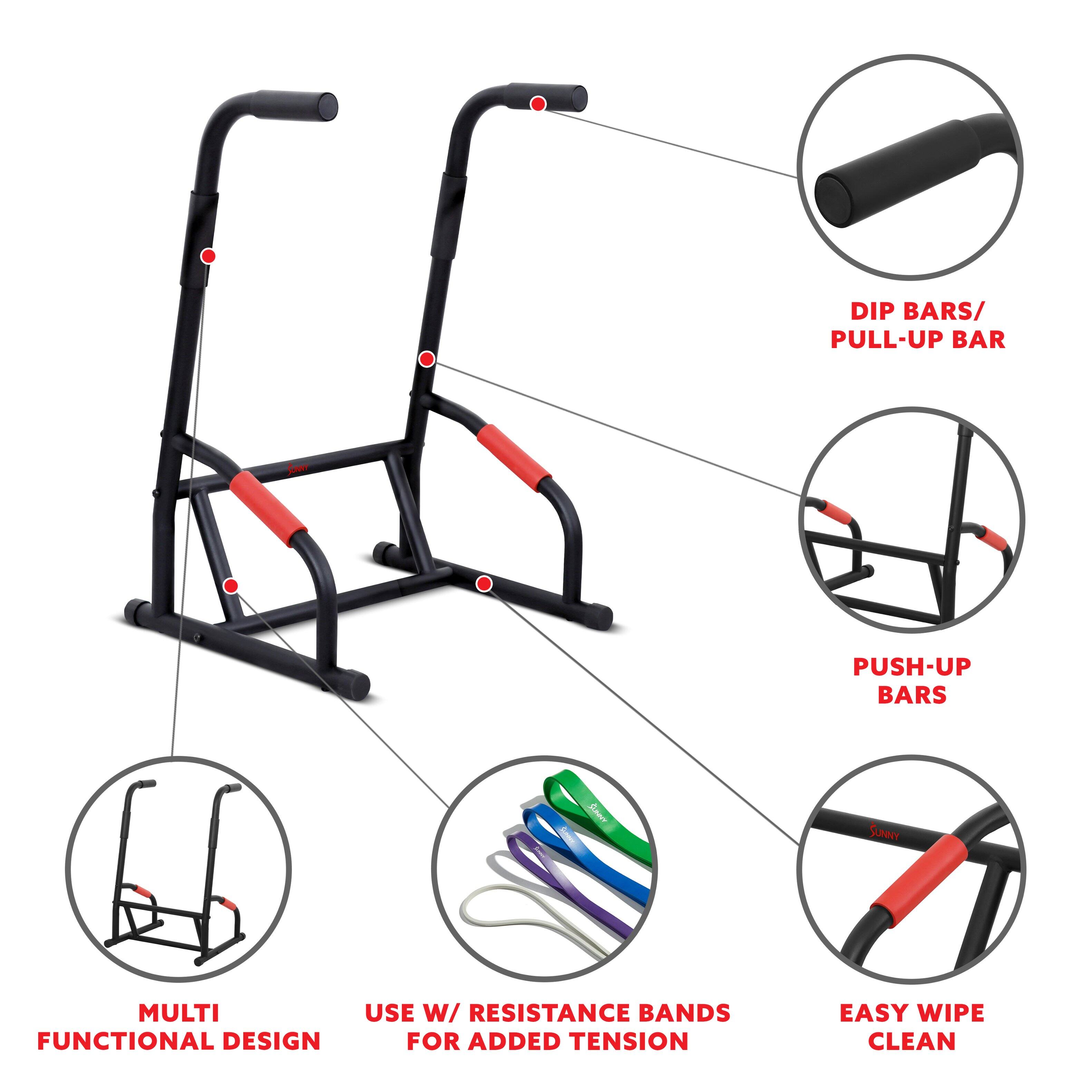 DIP BARS/ PULL-UP BAR, PUSH-UP BARS, MULTI FUNCTIONAL DESIGN, USE W/ RESISTANCE BANDS FOR ADDED TENSION, EASY WIPE CLEAN