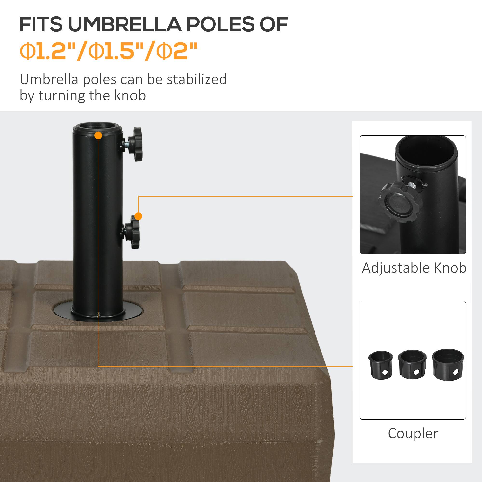 FITS UMBRELLA POLES OF 1.2"/1.5"/2" Umbrella poles can be stabilized by turning the knob

Adjustable Knob

Coupler