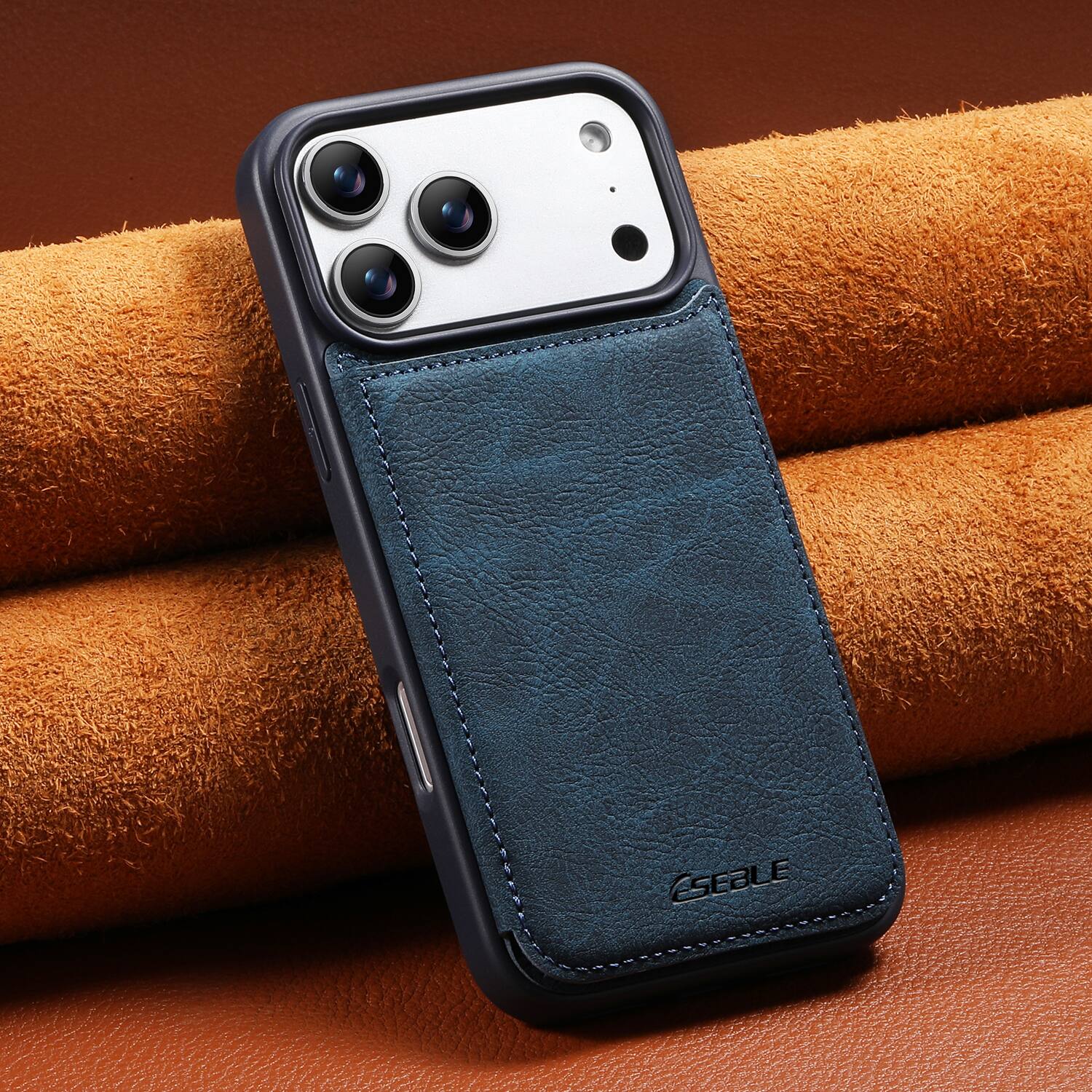 Alt View 2. Dteck - for Apple iPhone 17 Pro Max Retro PU Leather Wallet Case,Shockproof Magnetic Closure Flip Hidden Card Slots Back Cover - Blue.