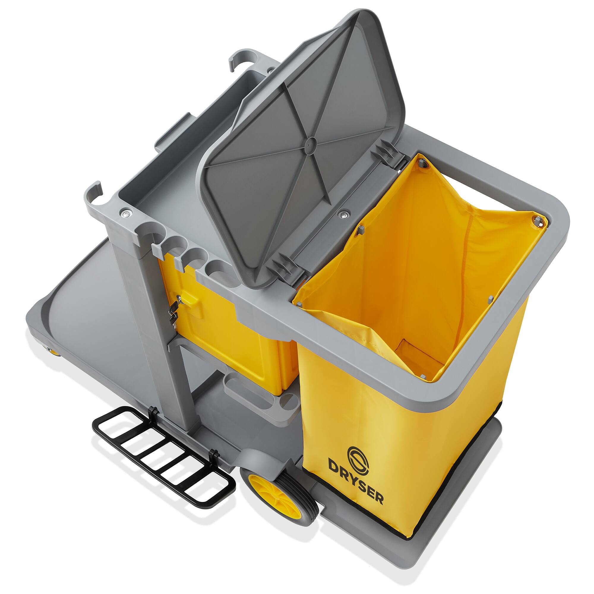 Alt View 2. Dryser - Commercial Janitorial Cleaning Cart with Key-Locking Cabinet - Gray.