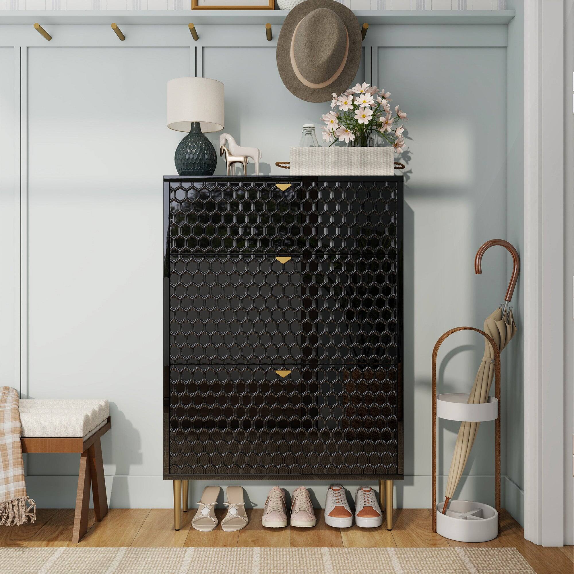 Alt View 2. Boyel Living - Black MDF Shoe Storage Cabinet (24-Pair) - Black.