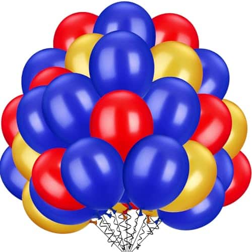 DORLUKFU - 100 Pcs Red Blue Yellow Latex Balloons 13 Inch Colorful Round Balloons for Wedding Birthday Festival Racing Car Poker - Blue, Red, Yellow