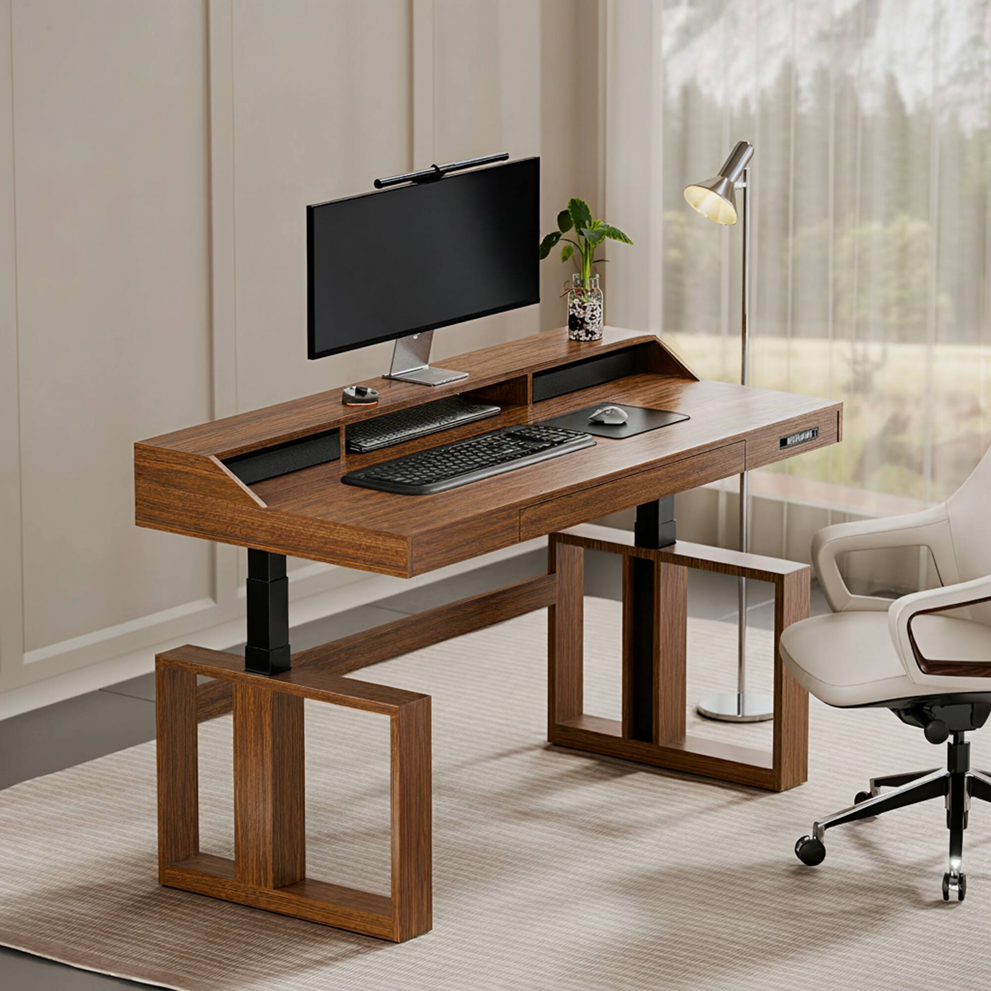 Alt View 5. FlexiSpot - Fusion Retro 63" Walnut Veneer Electric Height Adjustable Standing Desk - Walnut.