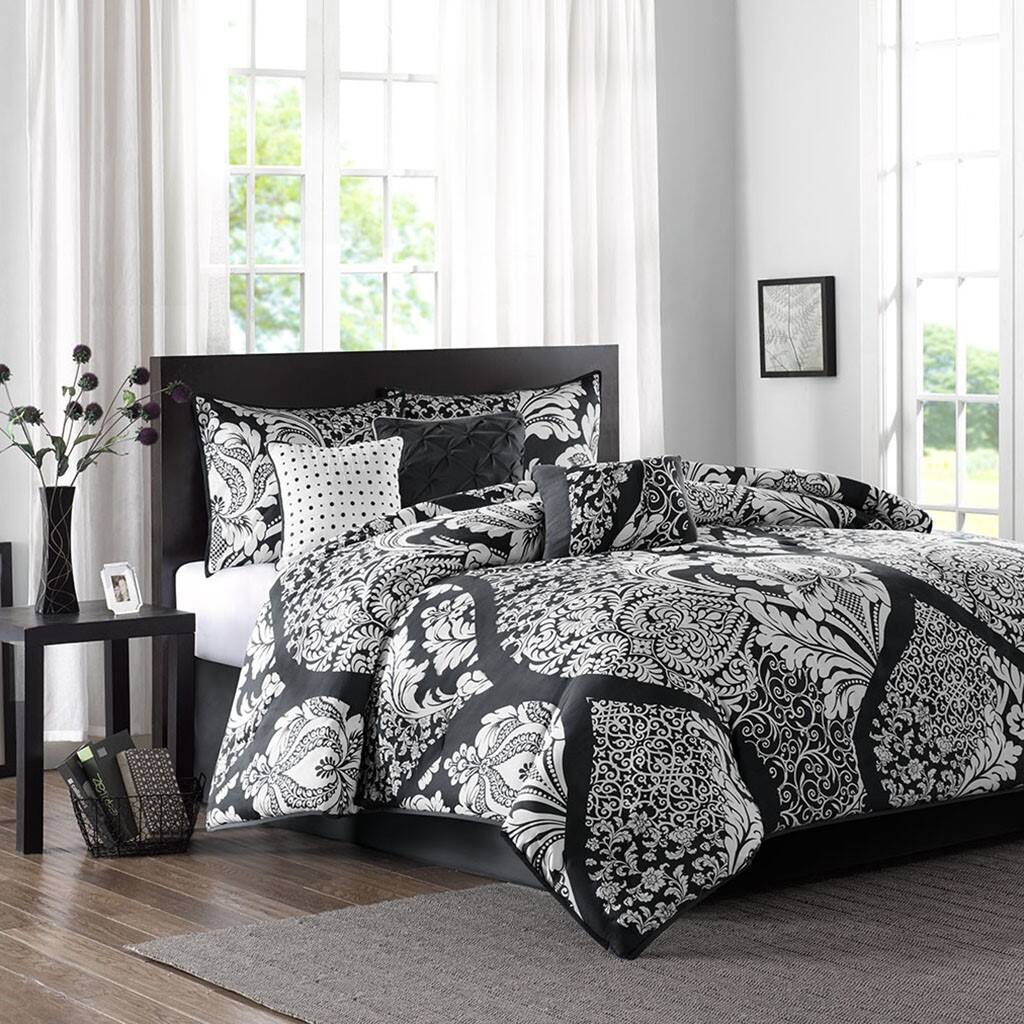 Alt View 4. Gracie Mills - Gracie Mills Muriel Damask Dreams 7-Piece Cotton Printed Comforter Set - Black.