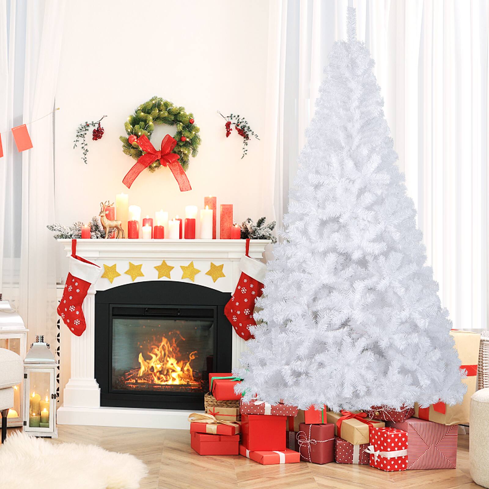 Alt View 9. Ecooso - 7ft Artificial Christmas Tree with Metal Legs for a Full and Festive Home Atmosphere - White.