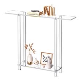 VEVOR - Acrylic Console Table, 2 Tiers Narrow Side Desk with Bottom Open Storage, Modern Rectangle Acrylic End Table - Colorless and transparent