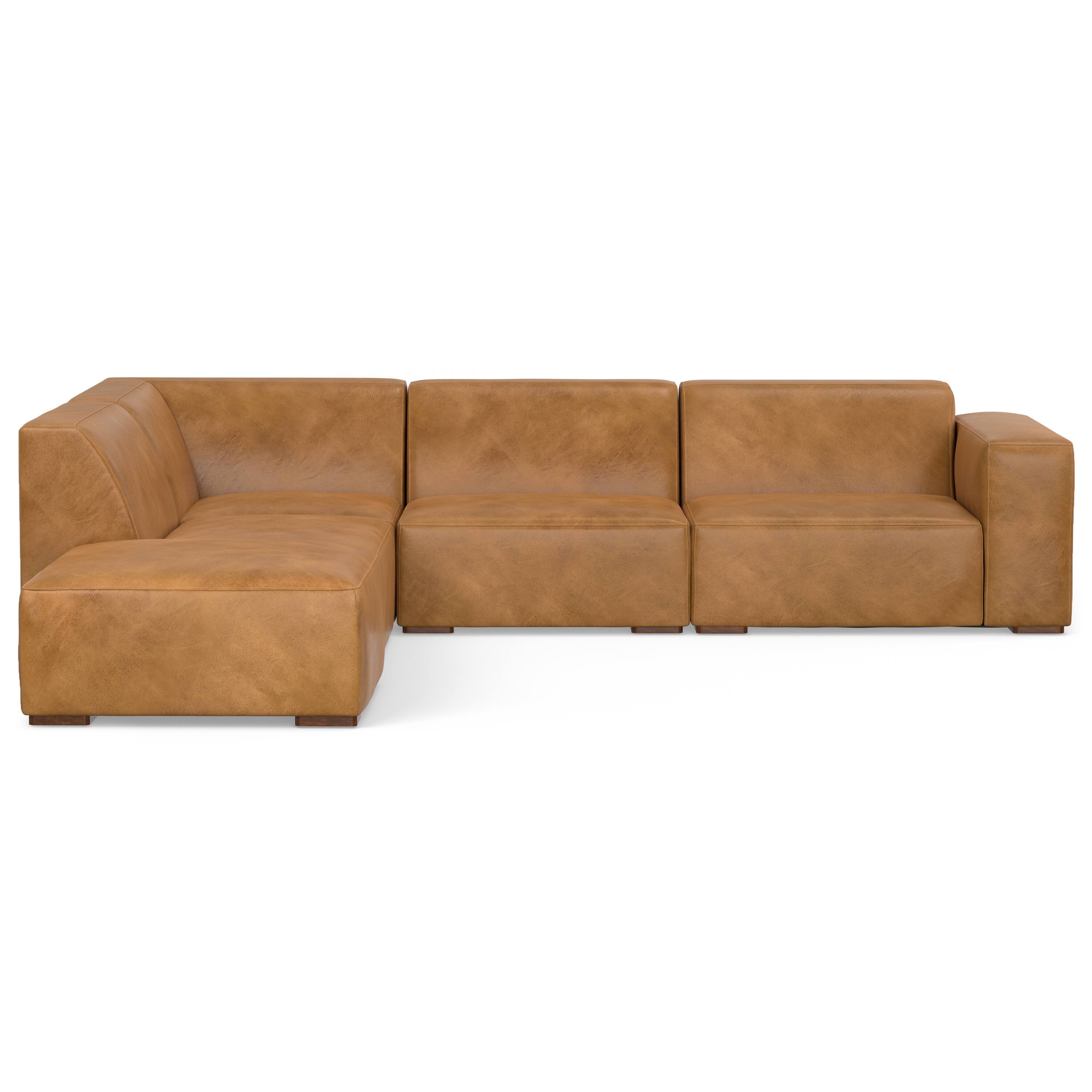 Simpli Home - Rex Left Corner Sectional Modular Sofa with Ottoman in Genuine Leather - Sienna - Thumbnail 2