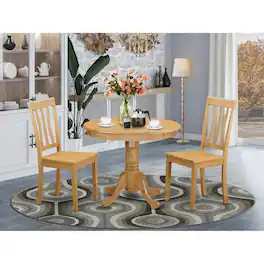 East West Furniture - 3 Pc Kitchen Table set-round Kitchen Table and 2 Dining Chairs - Oak