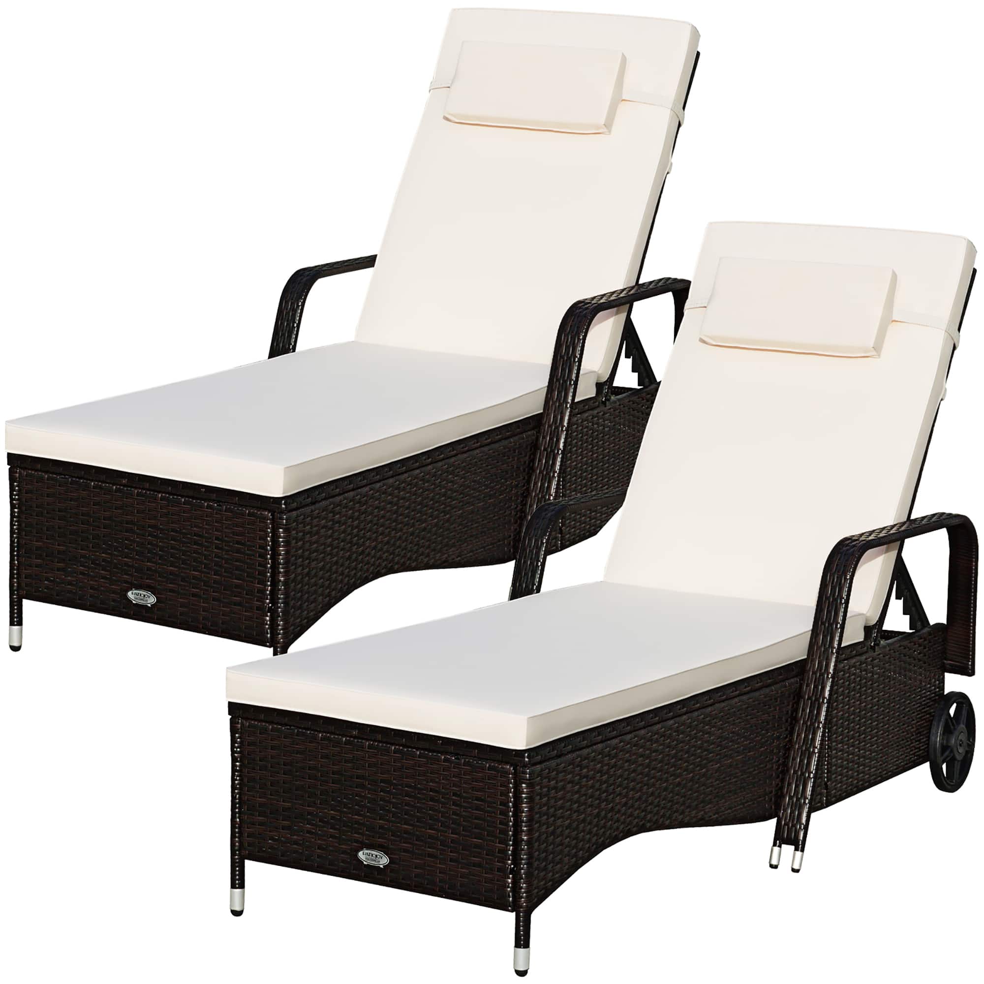 Front. Costway - 2PCS Patio Rattan Lounge Chair Chaise Adjustable Recliner Cushioned Sofa Garden - Brown.