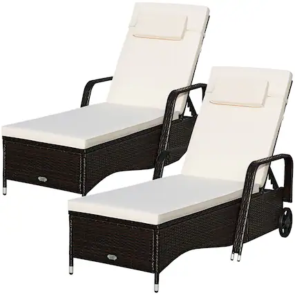 Front. Costway - 2PCS Patio Rattan Lounge Chair Chaise Adjustable Recliner Cushioned Sofa Garden - Brown.