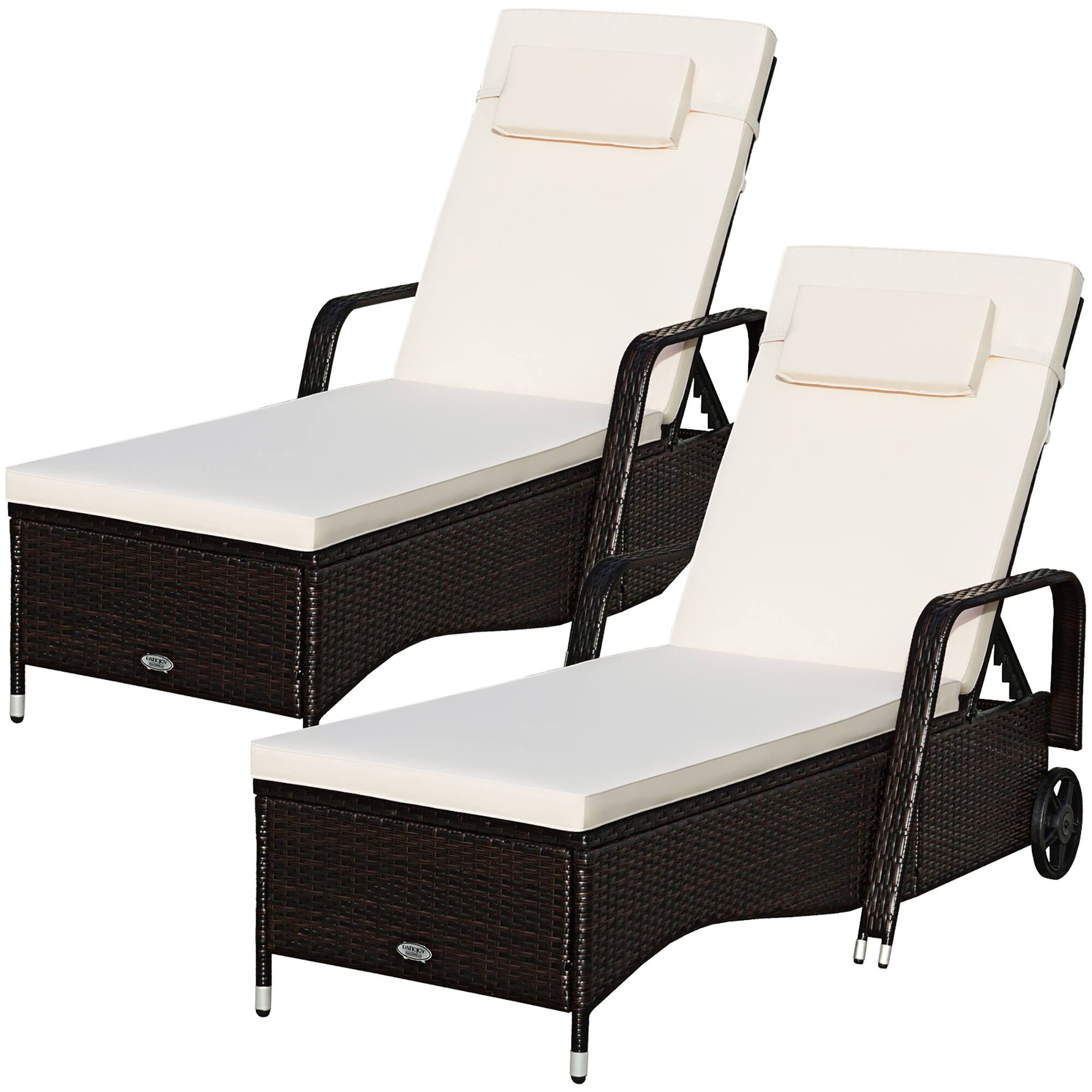 Costway - 2PCS Patio Rattan Lounge Chair Chaise Adjustable Recliner Cushioned Sofa Garden - Brown