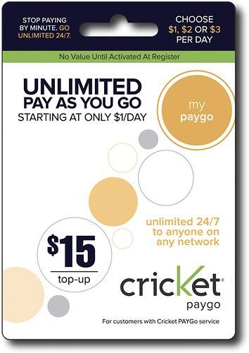 Front Standard. Cricket - $15 Airtime Card.