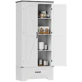 Homcom - 72" Tall Farmhouse Kitchen Pantry Cabinet - Kitchen Storage Cabinet with Adjustable Shelves & 2 Barn Doors & Drawer - White