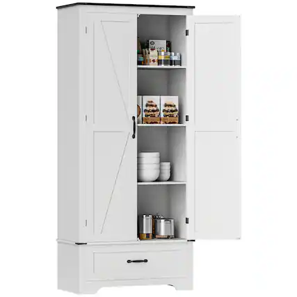 Front. Homcom - 72" Tall Farmhouse Kitchen Pantry Cabinet - Kitchen Storage Cabinet with Adjustable Shelves & 2 Barn Doors & Drawer - White.