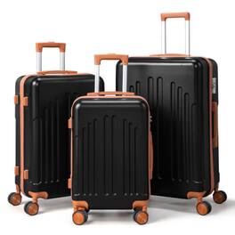 Winado - 20"24"28" Trolley Case 3-Piece ABS Hardside Luggage Suitcase Set with Spinner Wheels & TSA Lock for Travel Business - Black & Brown