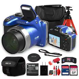Minolta - DiMAGE MN52Z 20MP 4K Ultra HD 52x Optical Zoom Bridge Camera Blue + More - Blue Advanced Bundle