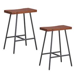 Gymax - Saddle-Seat Bar Stool 2 Set Counter Height Bar Stools w/ Curved Seat Surface - Walnut, Black