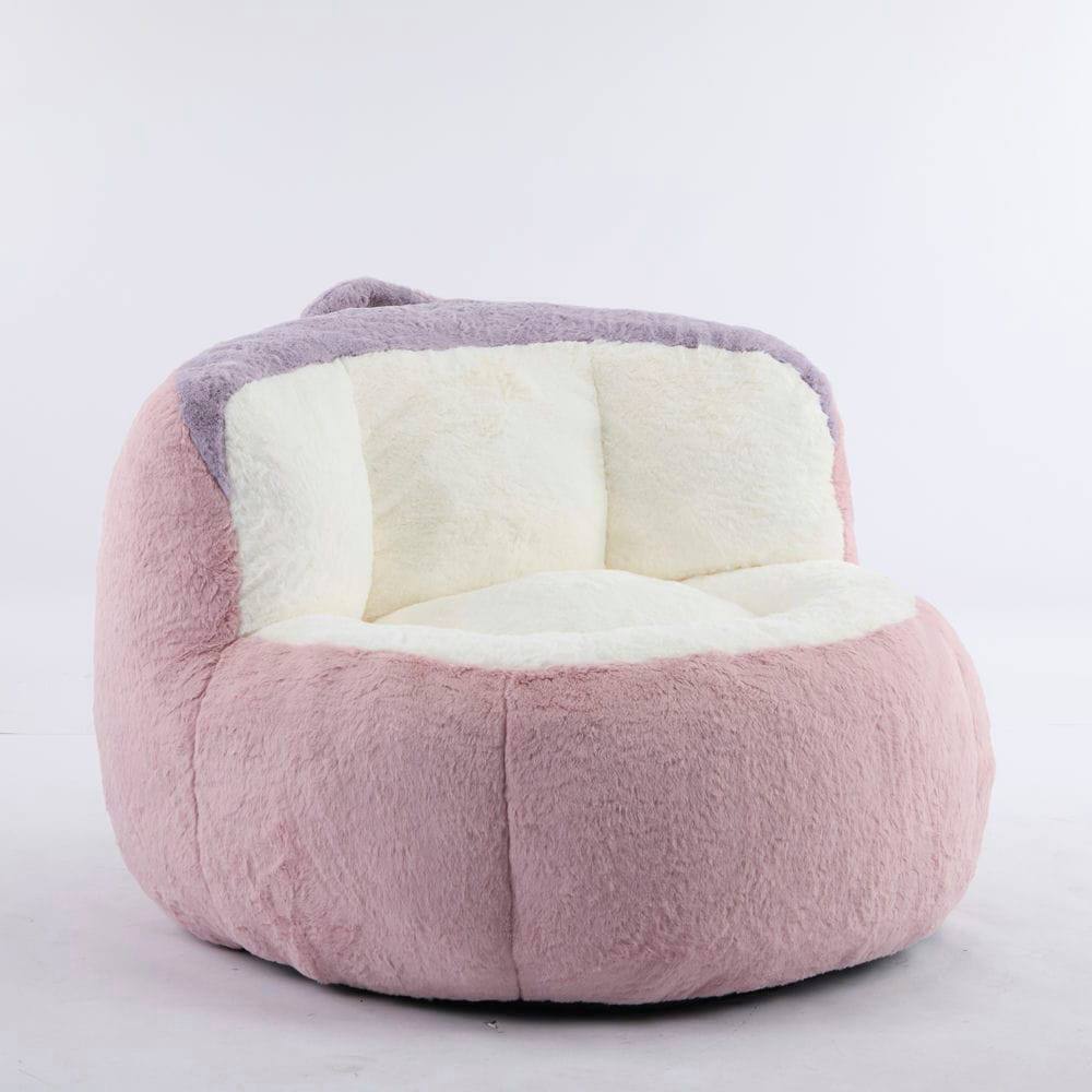 Back. Resenkos - Oversized Bean Bag Chair, Multicolor Faux Fur Couch Filled with Sponge, Large Lounger Sofa, Pink White Purple - Multicolor.