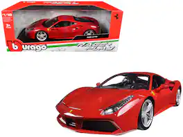 Ferrari 488 GTB 1/18 Diecast Model Car by Bburago - Red