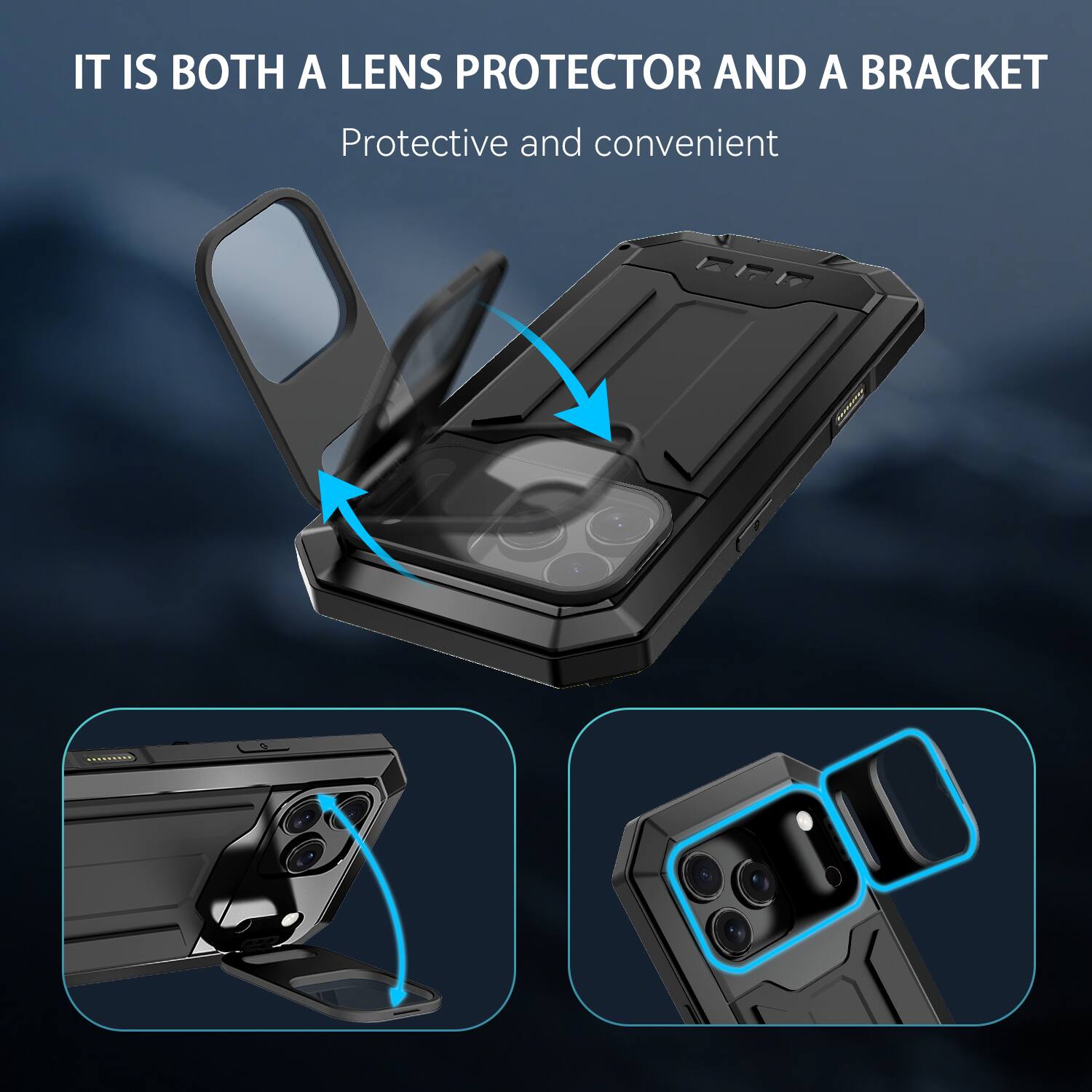 IT IS BOTH A LENS PROTECTOR AND A BRACKET  
Protective and convenient