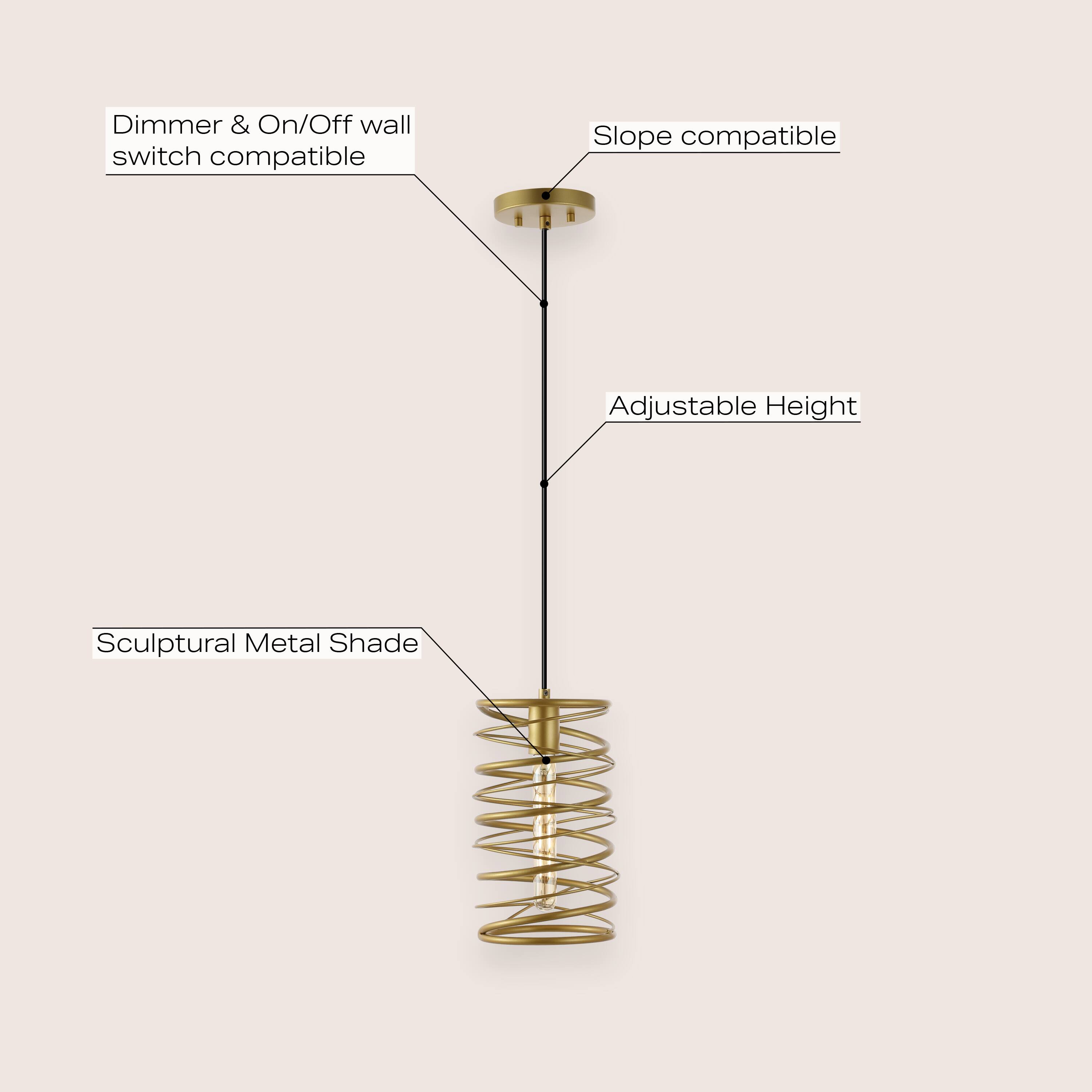 Dimmer & On/Off wall switch compatible  
Slope compatible  
Adjustable Height  
Sculptural Metal Shade