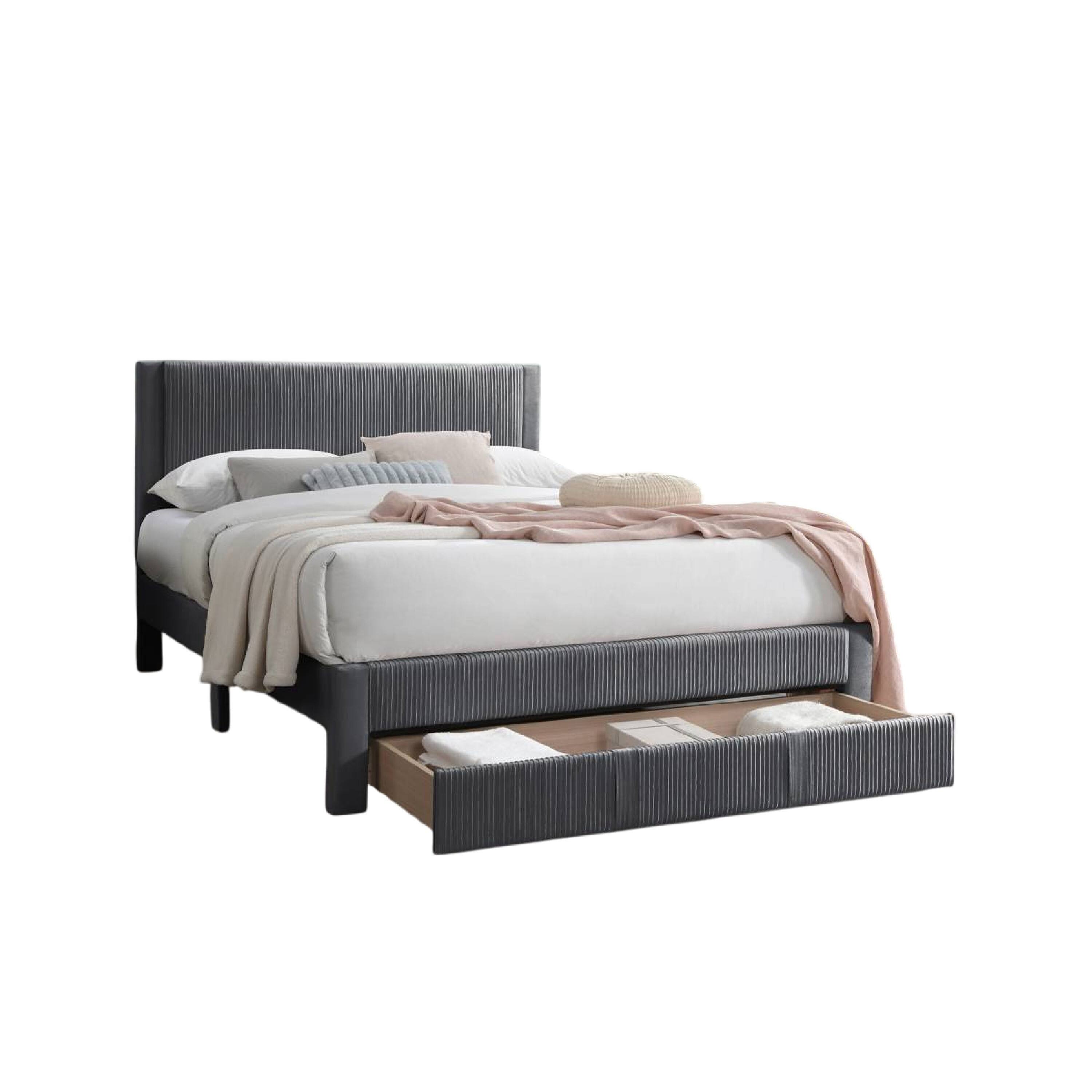 Alt View 2. Manhattan Lane - Peo Queen Size Bed w Storage Drawer, Charcoal Gray Corduroy Upholstery - Charcoal Gray.