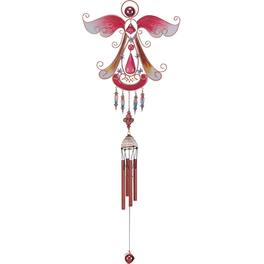 FC Design - 33" Long Red Angel Copper and Gem Wind Chime Outdoor Patio or Garden Hanging Decoration - Multi-Color