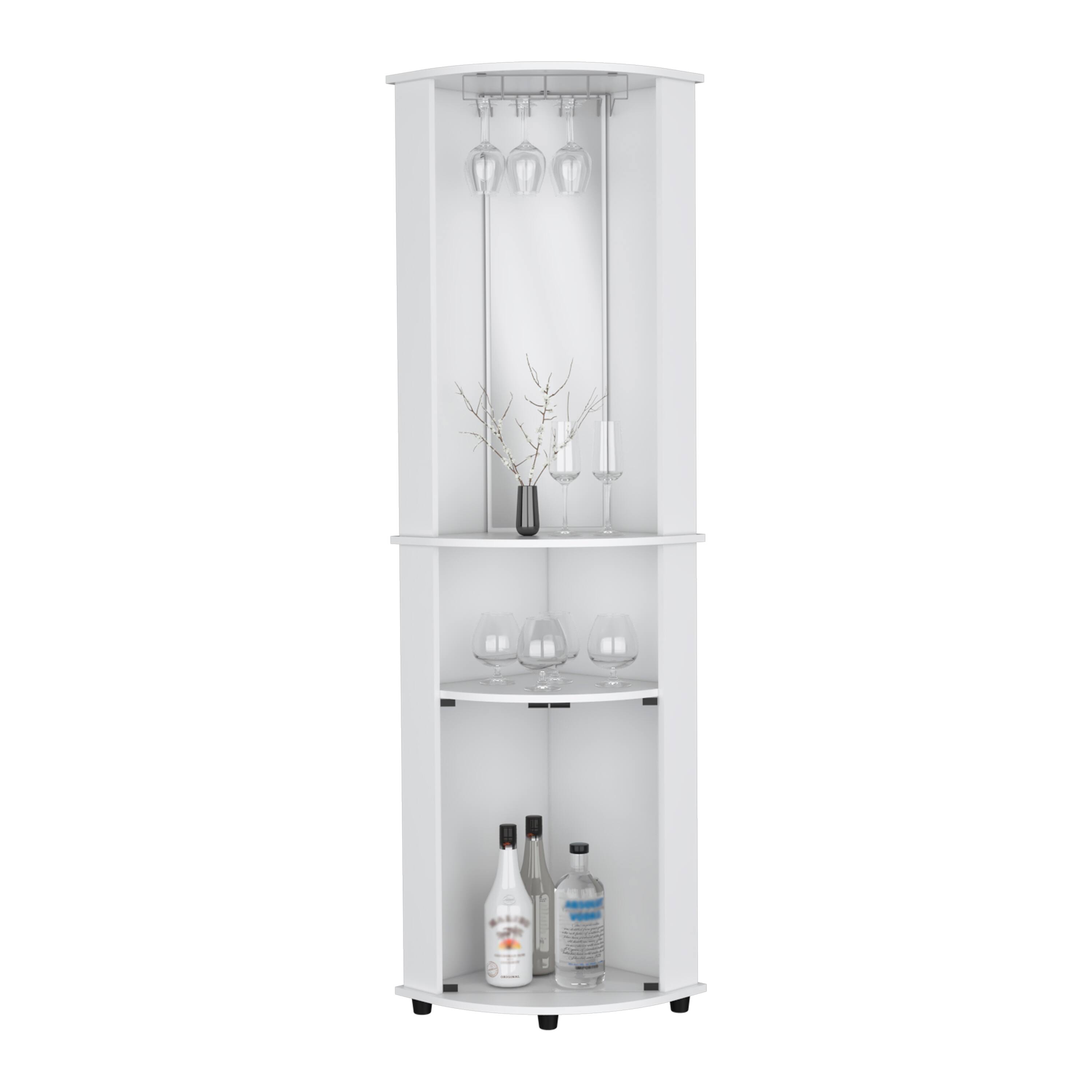 Alt View 2. TinyHomie - Corner Bar Cabinet Unit with Wine Glass Rack and Lower Cabinet White.