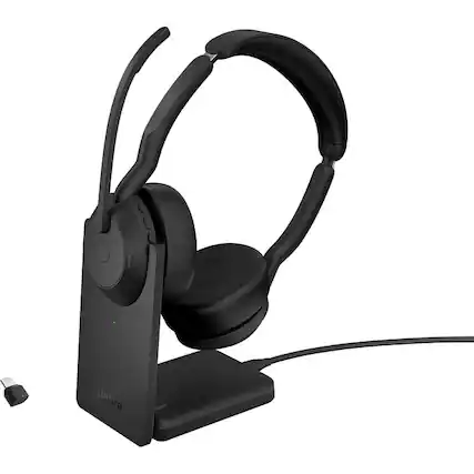 Front. Jabra - Jabra Evolve2 55 Headset - Stereo - Wireless - Bluetooth - 98.4 ft - 20 Hz to 20 kHz - On-ear - Binaural - Supra-aural - Blue.
