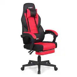 WELLFOR - Ergonomic Video Game Chair with Headrest and Reclining Backrest - Red