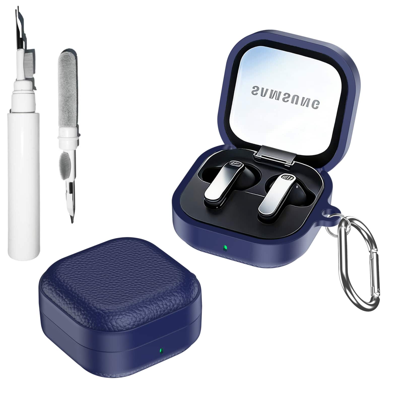 Dteck - for Samsung Galaxy Buds 4 & Buds 4 Pro Case with Carabiner, Lychee Texture Faux Leather Shockproof TPU Cover - Blue price history on PriceWatchPro